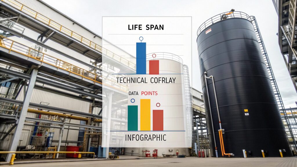 Infographic showing black tank lifespan bar higher than other colors.