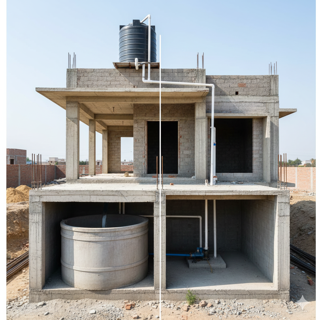 Overhead water tank vs underground water tank comparison for home construction