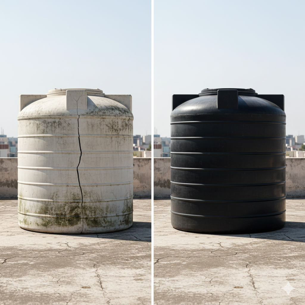 UV-stabilized water tank surviving Indian heat better than normal tank