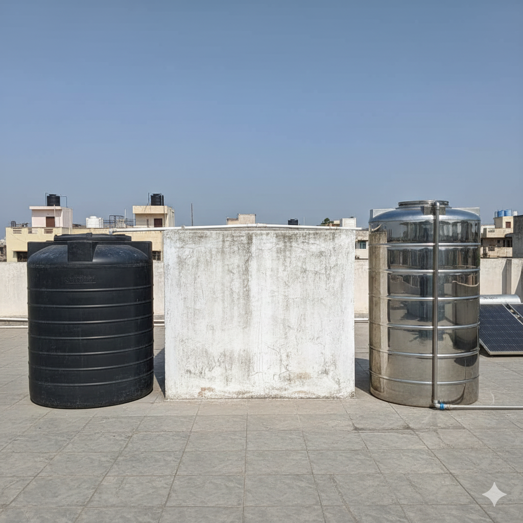 Plastic vs concrete vs stainless steel water tanks comparison in India